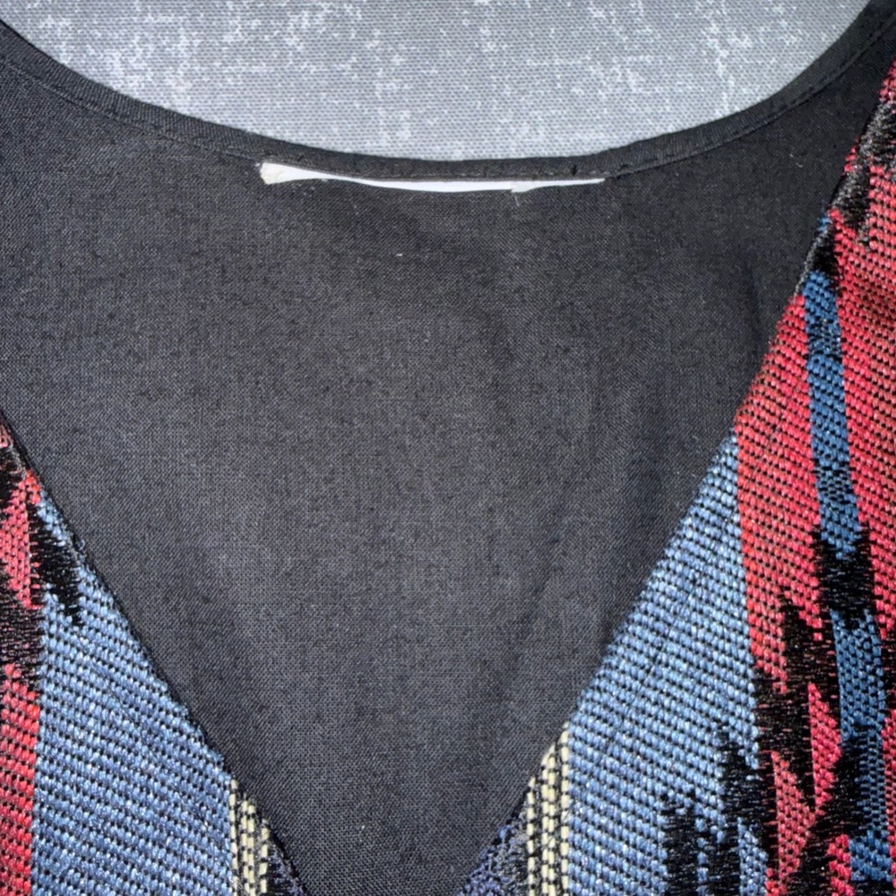 Vintage Southwestern Tapestry Vest Blue Red Geometric Button Front Waistcoat - Picture 5 of 9